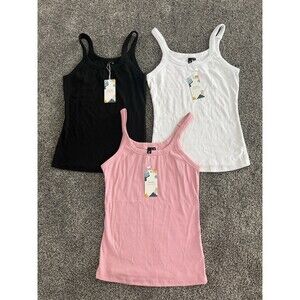 Sunbs Camisole Tank Top Womens Size M 3-Pack Black White Pink Ribbed